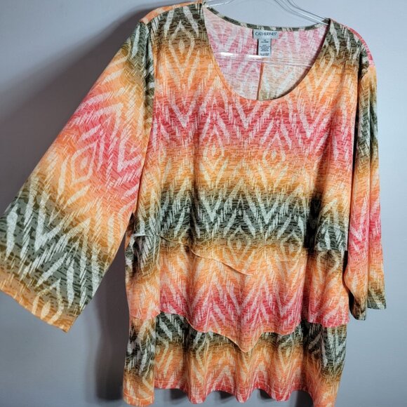 Catherines Womens Top Plus Size 3X 22/24W Layered 3/4 Sleeve Soft Stretch Rayon - Picture 3 of 7